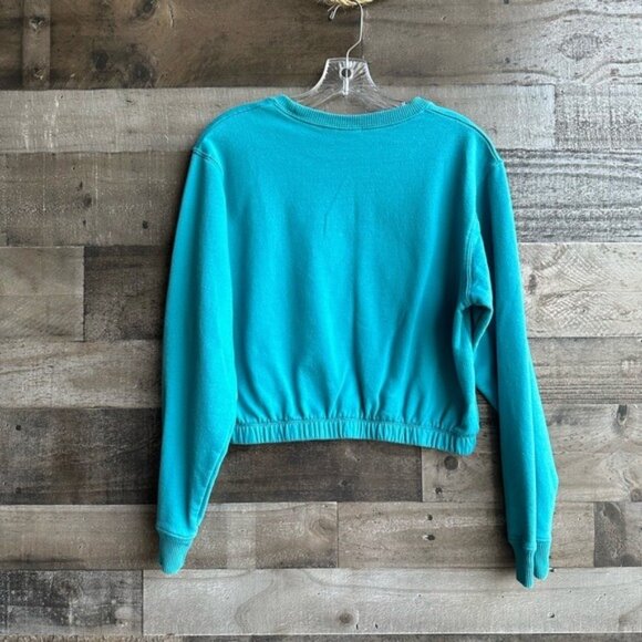 Disney Winnie The Pooh "Smile" Teal Size Medium Cute Cropped Sweatshirt - Picture 4 of 4